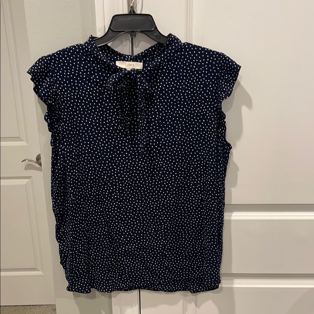 LOFT Dark Blue Polka Dot Blouse, size xxl